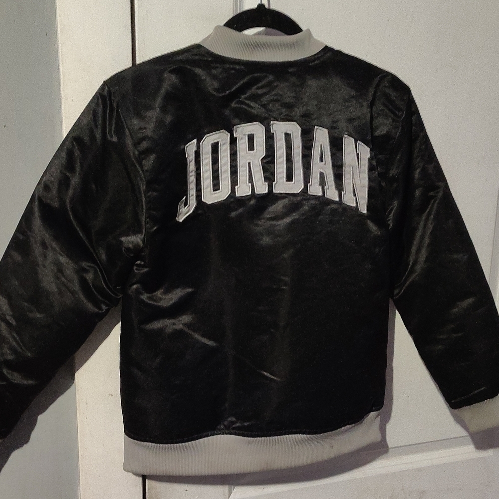 Jordan Black Satin Bomber Jacket with Gray Trim